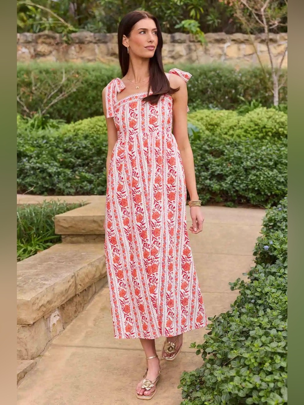 Monica Orange Block Print Midi Dress / size small - NWT